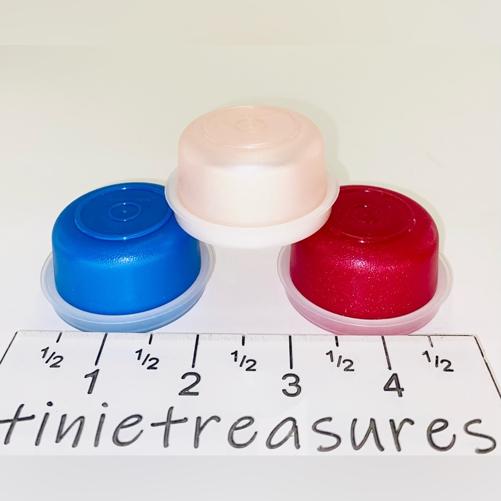 Tupperware smidget set of 3 NEW Pink Pearl Red Sparkle Blue New Tinietreasures